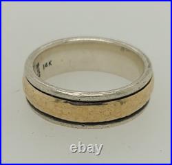 James Avery Sterling Silver 14K Yellow Gold Hammered Band Ring Size 6