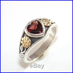 James Avery Sterling Silver 14K Yellow Gold Ring Red Garnet Heart Size 7.5