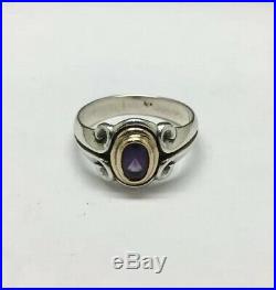 James Avery Sterling Silver/14K Yellow Gold Scrolled Amethyst Ring Size 7