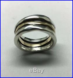 James Avery Sterling Silver/14K Yellow Gold Stacked Hammered Ring Size 7 Retired