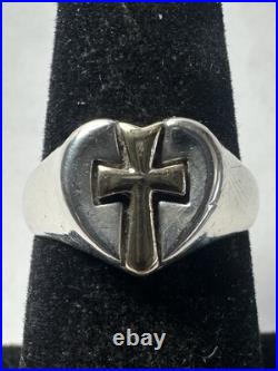 James Avery Sterling Silver & 14k Gold Cross Heart Ring Size 6.75