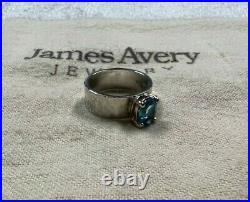 James Avery Sterling Silver 14k Gold & Julietta Blue Topaz Hammered Ring Size 7