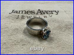 James Avery Sterling Silver 14k Gold & Julietta Blue Topaz Hammered Ring Size 7