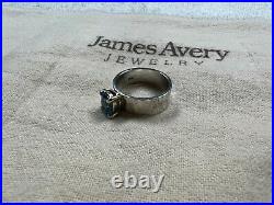 James Avery Sterling Silver 14k Gold & Julietta Blue Topaz Hammered Ring Size 7