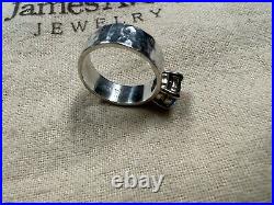 James Avery Sterling Silver 14k Gold & Julietta Blue Topaz Hammered Ring Size 7