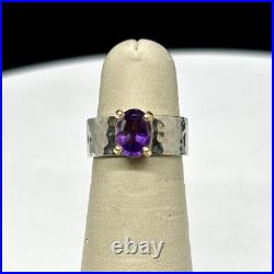 James Avery Sterling Silver & 14k Gold Julietta Ring W Amethyst Hammered Band