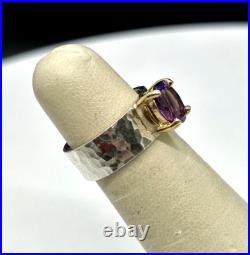 James Avery Sterling Silver & 14k Gold Julietta Ring W Amethyst Hammered Band