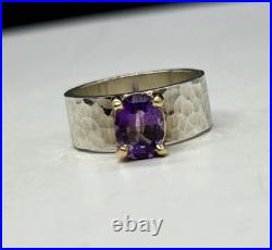 James Avery Sterling Silver & 14k Gold Julietta Ring W Amethyst Hammered Band