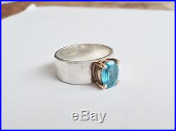 James Avery Sterling Silver 14k Gold Julietta Ring with Blue Topaz Sz 5-1/4