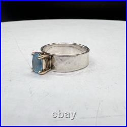 James Avery Sterling Silver & 14k Yellow Gold Blue Topaz Birthstone Ring Size 9