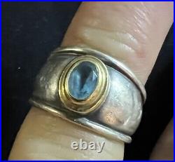 James Avery Sterling Silver & 18k Gold Christina Blue Topaz Ring Size 6.25