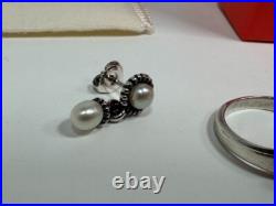 James Avery Sterling Silver 925 Pearl Drop Earrings Victorian Scroll Ring Size 8