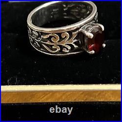 James Avery Sterling Silver Adoree Ring with Garnet Stone Sz 7.5