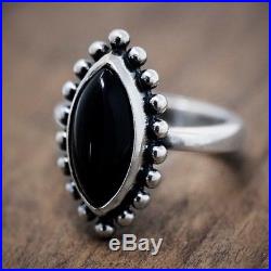 James Avery Sterling Silver Beaded Marquise Onyx Ring Size 8