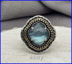 James Avery Sterling Silver & Bronze Heirloom Qua Trefoil Blue Triplet Ring 7