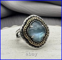 James Avery Sterling Silver & Bronze Heirloom Qua Trefoil Blue Triplet Ring 7