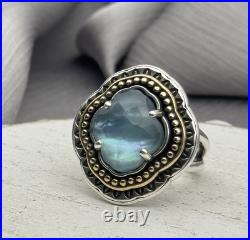 James Avery Sterling Silver & Bronze Heirloom Qua Trefoil Blue Triplet Ring 7