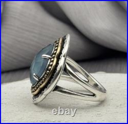 James Avery Sterling Silver & Bronze Heirloom Qua Trefoil Blue Triplet Ring 7