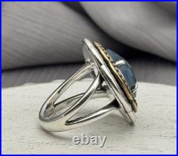 James Avery Sterling Silver & Bronze Heirloom Qua Trefoil Blue Triplet Ring 7