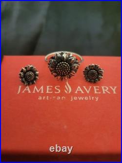 James Avery Sterling Silver/Bronze Wild Sunflower Ring And Ear Posts, R Size 10 James Avery Sterling Silver/Bronze Wild Sunflower Ring And Ear Posts, R Size 10