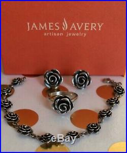 James Avery Sterling Silver Large Rose Blossom Earrings And Ring Set