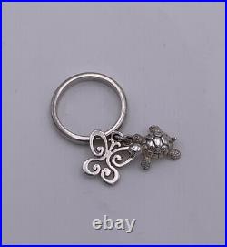 James Avery Sterling Silver Retired 2 Charms Dangle Ring Turtle & Butterfly Sz 4