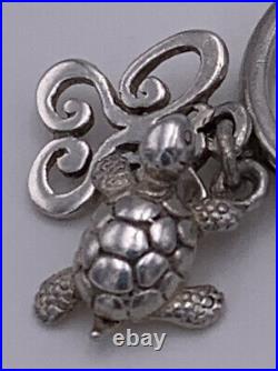 James Avery Sterling Silver Retired 2 Charms Dangle Ring Turtle & Butterfly Sz 4