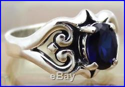James Avery Sterling Silver Scrolled Heart Ring With Blue Sapphire Size 8, 6.34G
