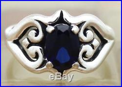 James Avery Sterling Silver Scrolled Heart Ring With Blue Sapphire Size 8, 6.34G
