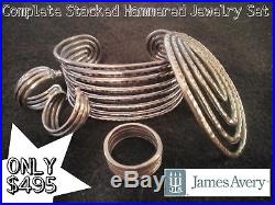 James Avery Sterling Silver Stacked and Hammered Complete Set (Ring Size 8.5)