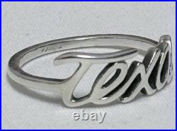 James Avery Sterling Silver Texas Script Retired State Ring Size 9-1/4
