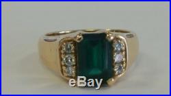 James Avery Syn Emerald with Diamonds Ring 18k Solid Yellow Gold Sz 5. 6.5 grams