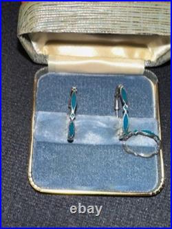 James Avery Teal Enamel Cordoba HOOPS Earrings with matching ring size 5