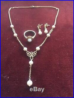 James Avery Vintage 14K Gold PEARL SET, Necklace & Ring & Earrings 19.4g