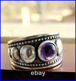James Avery Vintage Retired Purple Amethyst Cabachon Stone Bead Circles Ring