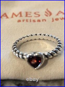 James Avery petite heart garnet ring twisted band. Size 8