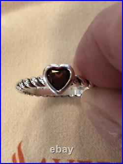 James Avery petite heart garnet ring twisted band. Size 8