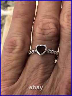 James Avery petite heart garnet ring twisted band. Size 8