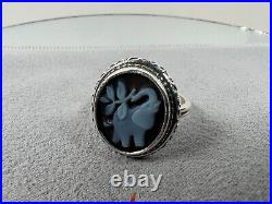 (LotB) Retired James Avery Sterling Silver Cameo Agate Elephant Ring Size 9 (LotB) Retired James Avery Sterling Silver Cameo Agate Elephant Ring Size 9