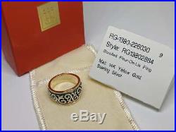 NEW James Avery 9.25 Sterling Silver 14k Gold Scrolled Fleur-De-Lis Ring Box Bag