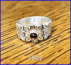 RARE! James Avery 14k And Sterling Garnet Flower Ring Ladies Size 6