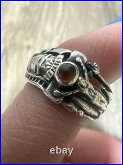 RARE James Avery Martin Luther Wedding Ring with Garnet Sterling Silver Sz 9