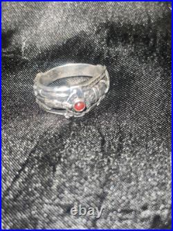 RARE James Avery Martin Luther Wedding Ring with Garnet Sterling Silver Sz 9