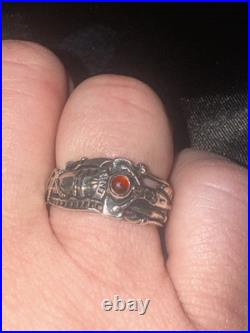 RARE James Avery Martin Luther Wedding Ring with Garnet Sterling Silver Sz 9
