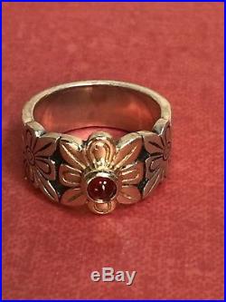 RARE James Avery Sterling Silver 14K Gold Garnet Flower Ring LDS SZ 4.5