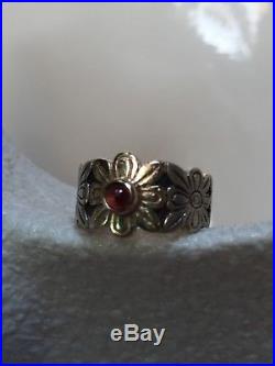 RARE James Avery Sterling Silver 14K Gold Garnet Flower Ring LDS SZ 4.5