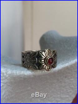 RARE James Avery Sterling Silver 14K Gold Garnet Flower Ring LDS SZ 4.5