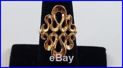 RARE RETIRED James Avery Tall Swirl Wavy Ribbon Ring 14k Yellow Gold Sz 7.5