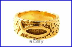 Retired James Avery 14k Textured Raised Icthus Ring Band Size 8