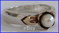 RETIRED JAMES AVERY PEARL RING GOLD 14K GOLD & Silver FLOWER LEAVES with JA BoX